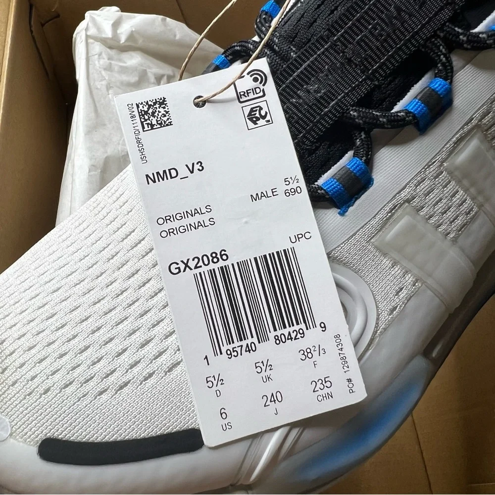 Adidas NMD V3 Sneakers in Crystal White Grey Blue Rush Mens Size 6 Athletic Shoe